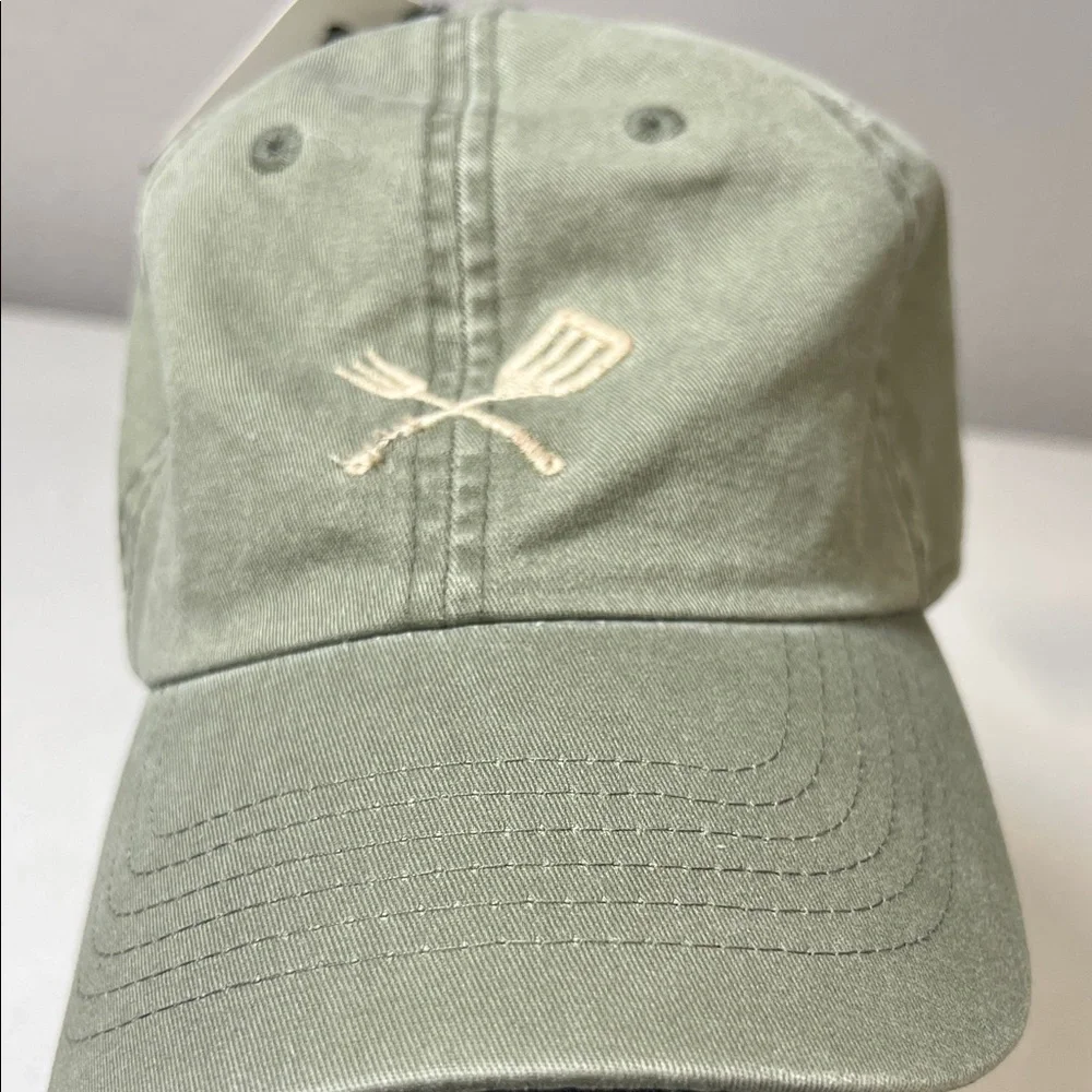 Olive Green Baseball Cap with Fork & Spatula Embroidery